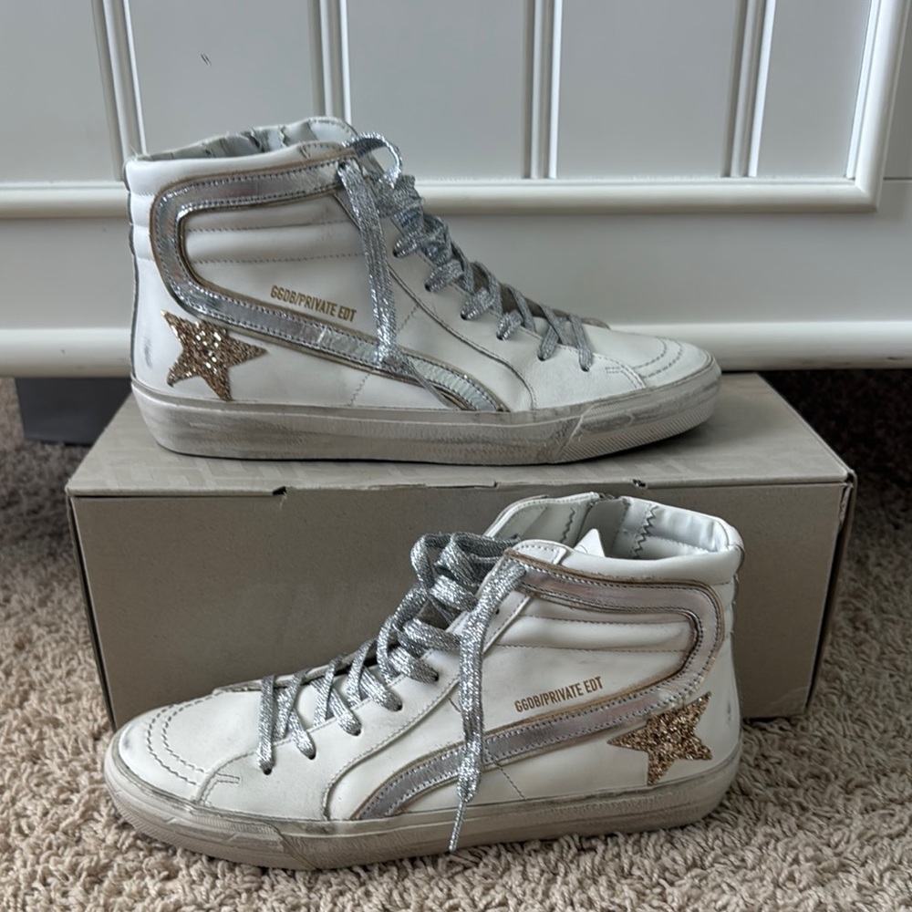 BRAND NEW Golden Goose White and Silver High-Top Sneakers